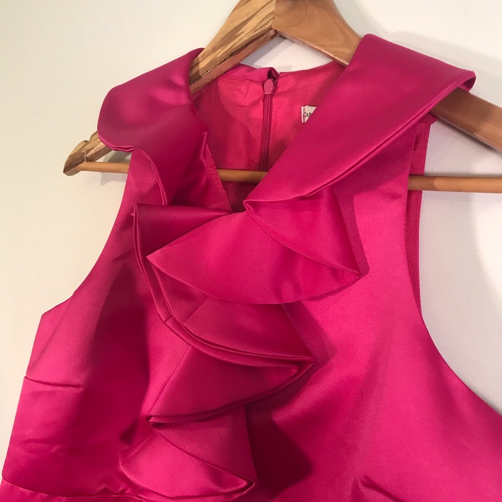 Sleeveless Fuchsia Ruffle-Front Midi Dress - Picture 5 of 7